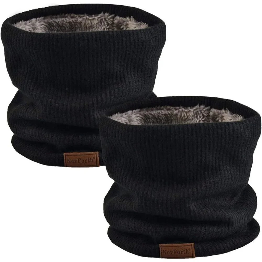 Men's Black 2 Pairs Winter Ski Neck Gaiter Face Scarf Fleece Windproof Scarves